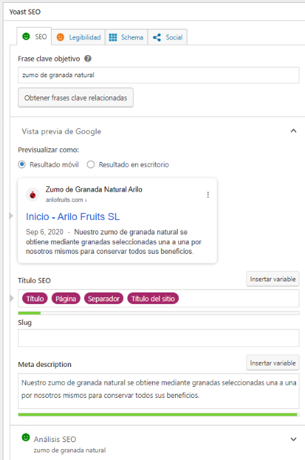 Arilo Fruits SEO SEM Spk Comunicación