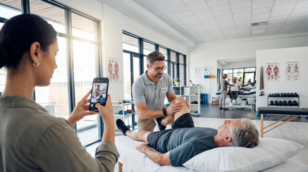Paciente recibiendo tratamiento de fisioterapia en clínica